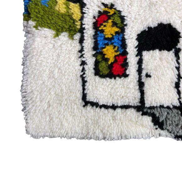 Vintage Christmas Handmade Wall Hanging Church Stars Holiday Latch Hook Rug - Picture 2 of 9